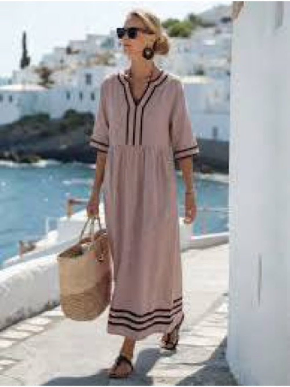Women’s Cream Maxi Dress with Contrast Trim